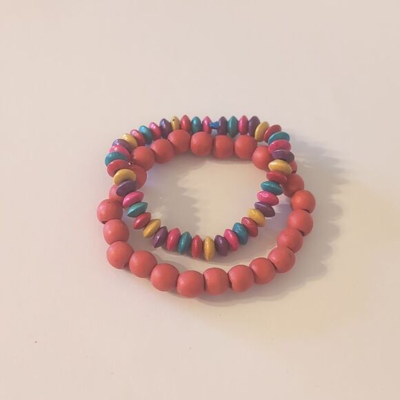 630 Set of 2 Multicolor Wood‎ Beaded Stretch Bracelets - Picture 4 of 4